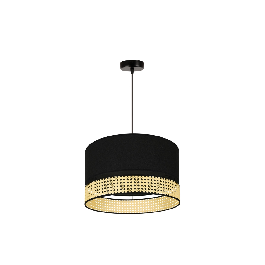 Duolla - Luster na lanku DOUBLE RATTAN 1xE27/15W/230V pr. 40 cm čierna/béžová