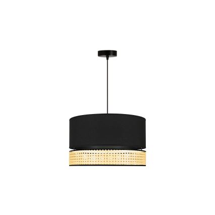 Duolla - Luster na lanku DOUBLE RATTAN 1xE27/15W/230V pr. 40 cm čierna/béžová
