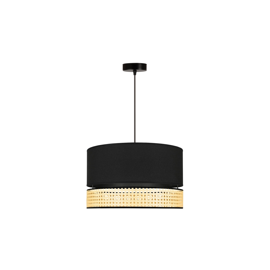 Duolla - Luster na lanku DOUBLE RATTAN 1xE27/15W/230V pr. 40 cm čierna/béžová