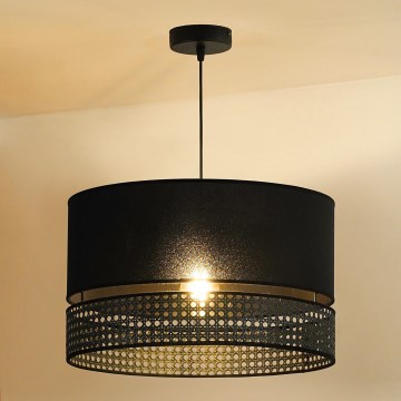 Duolla - Luster na lanku DOUBLE RATTAN 1xE27/15W/230V pr. 40 cm čierna