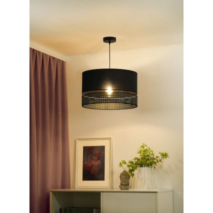 Duolla - Luster na lanku DOUBLE RATTAN 1xE27/15W/230V pr. 40 cm čierna