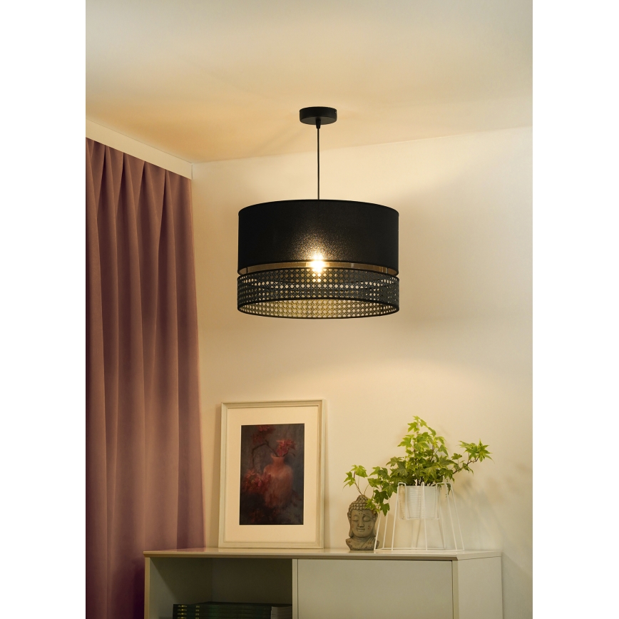 Duolla - Luster na lanku DOUBLE RATTAN 1xE27/15W/230V pr. 40 cm čierna