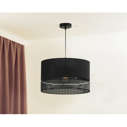 Duolla - Luster na lanku DOUBLE RATTAN 1xE27/15W/230V pr. 40 cm čierna