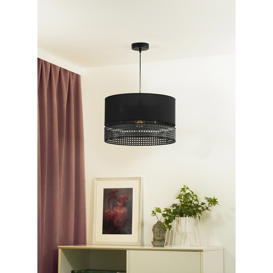 Duolla - Luster na lanku DOUBLE RATTAN 1xE27/15W/230V pr. 40 cm čierna