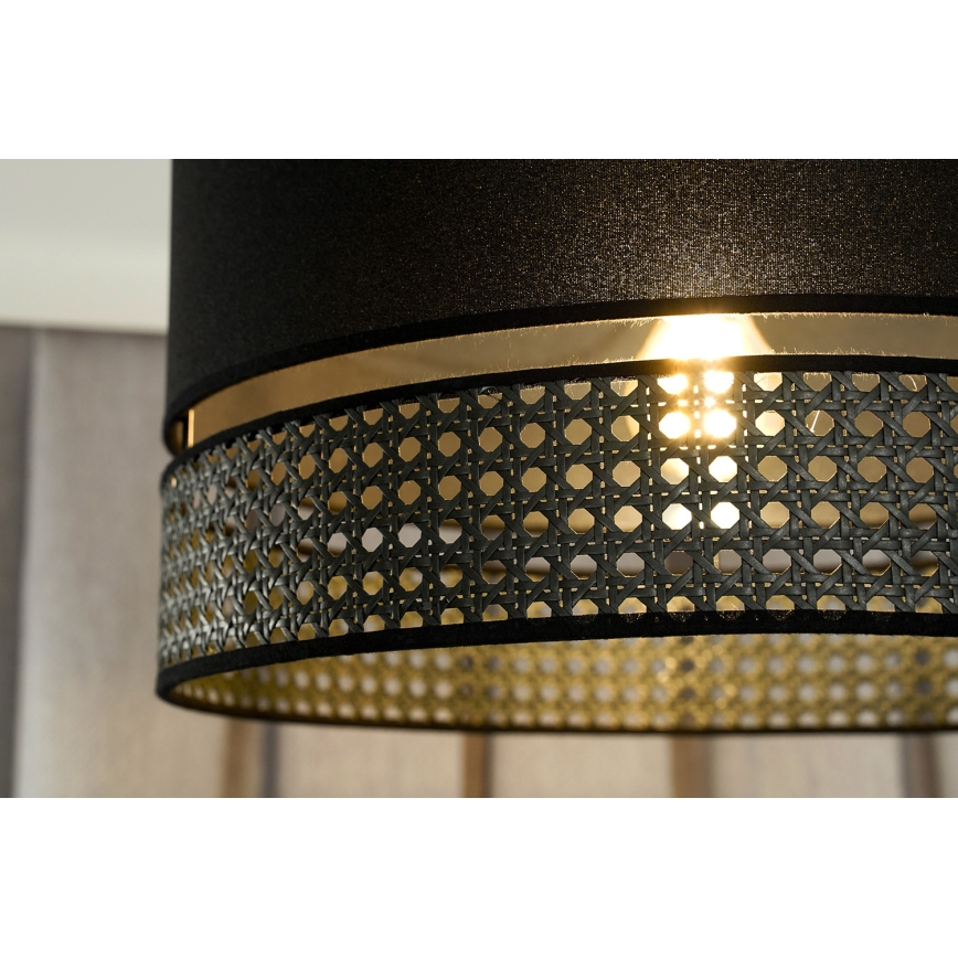 Duolla - Luster na lanku DOUBLE RATTAN 1xE27/15W/230V pr. 40 cm čierna