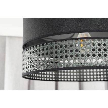 Duolla - Luster na lanku DOUBLE RATTAN 1xE27/15W/230V pr. 40 cm čierna