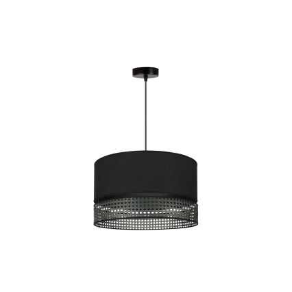 Duolla - Luster na lanku DOUBLE RATTAN 1xE27/15W/230V pr. 40 cm čierna
