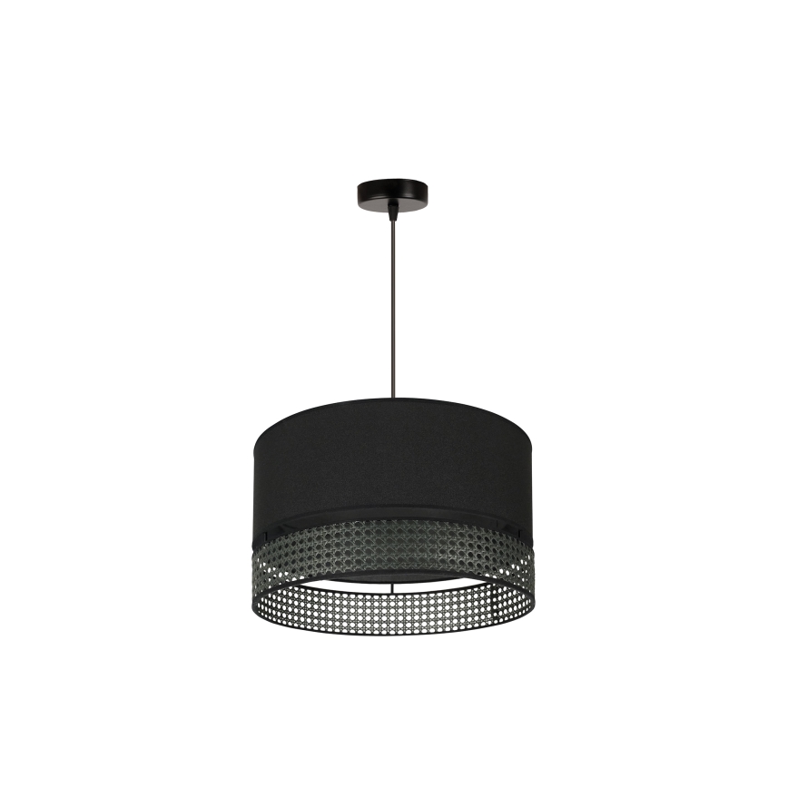 Duolla - Luster na lanku DOUBLE RATTAN 1xE27/15W/230V pr. 40 cm čierna