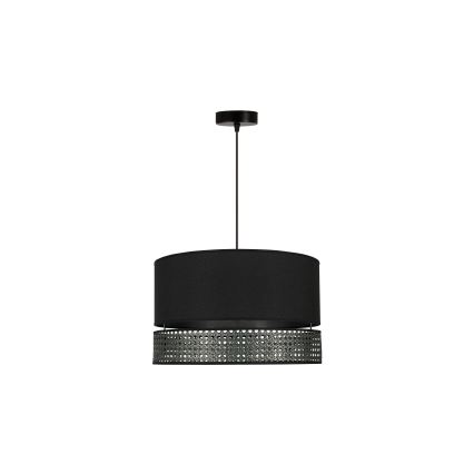 Duolla - Luster na lanku DOUBLE RATTAN 1xE27/15W/230V pr. 40 cm čierna