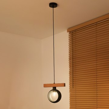 Duolla - Luster na lanku IRONLINE 1xE27/15W/230V borovica dub/čierna