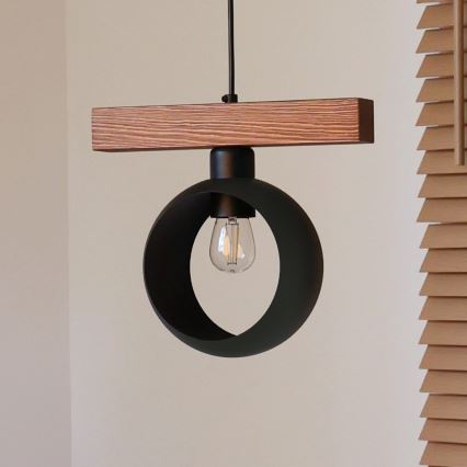 Duolla - Luster na lanku IRONLINE 1xE27/15W/230V borovica dub/čierna