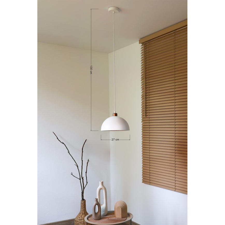 Duolla - Luster na lanku IRONLINE 1xE27/15W/230V pr. 27 cm biela/medená