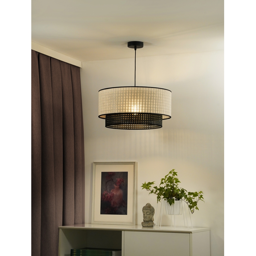 Duolla - Luster na lanku RATTAN YUTE 1xE27/15W/230V pr. 45 cm krémová/čierna