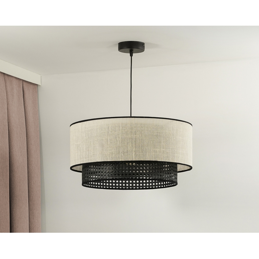 Duolla - Luster na lanku RATTAN YUTE 1xE27/15W/230V pr. 45 cm krémová/čierna