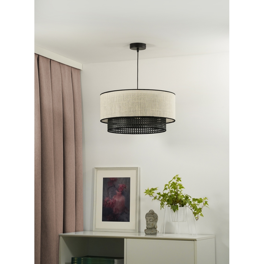 Duolla - Luster na lanku RATTAN YUTE 1xE27/15W/230V pr. 45 cm krémová/čierna