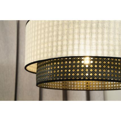 Duolla - Luster na lanku RATTAN YUTE 1xE27/15W/230V pr. 45 cm krémová/čierna