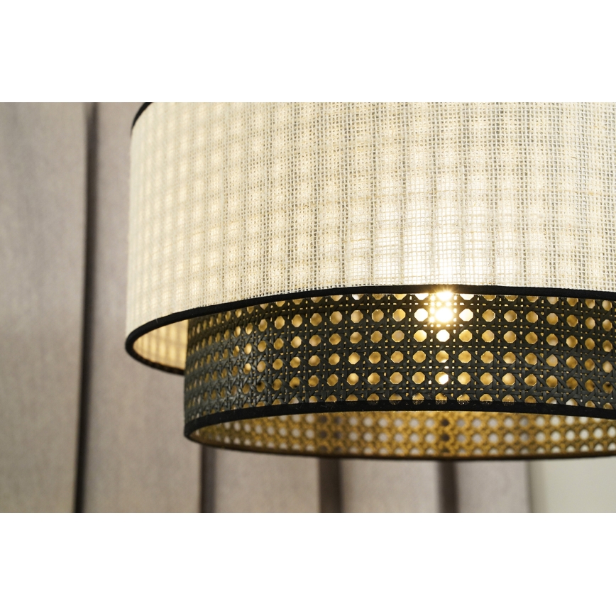 Duolla - Luster na lanku RATTAN YUTE 1xE27/15W/230V pr. 45 cm krémová/čierna