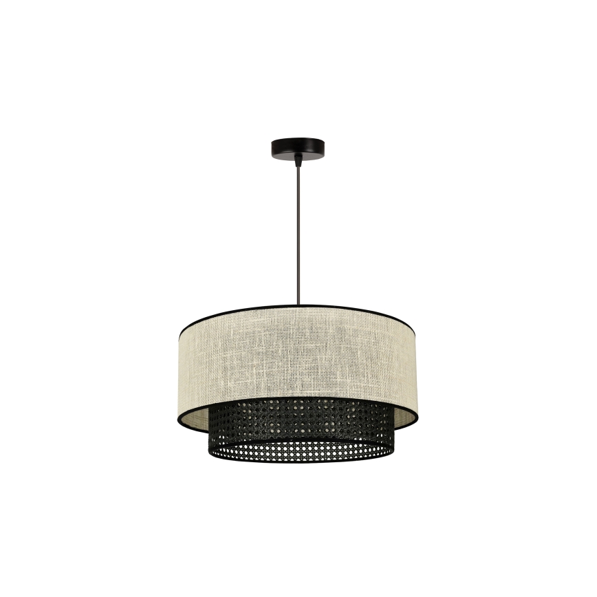 Duolla - Luster na lanku RATTAN YUTE 1xE27/15W/230V pr. 45 cm krémová/čierna