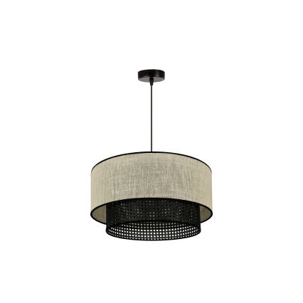 Duolla - Luster na lanku RATTAN YUTE 1xE27/15W/230V pr. 45 cm krémová/čierna