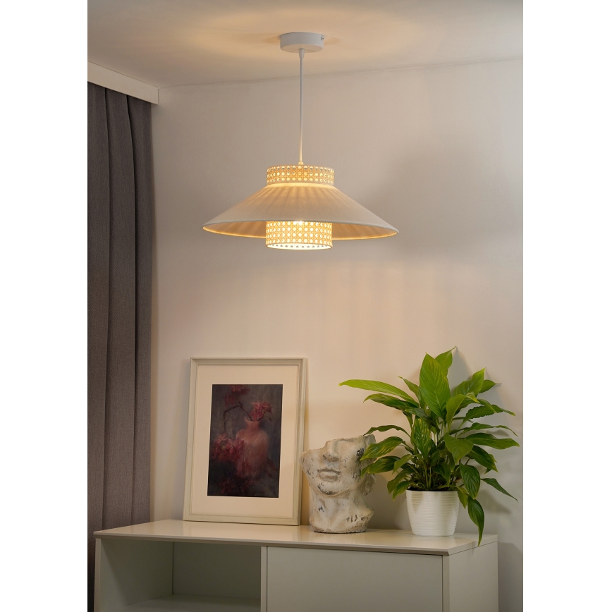 Duolla - Luster na lanku RIO RATTAN 1xE27/15W/230V pr. 45 cm béžová/ratan