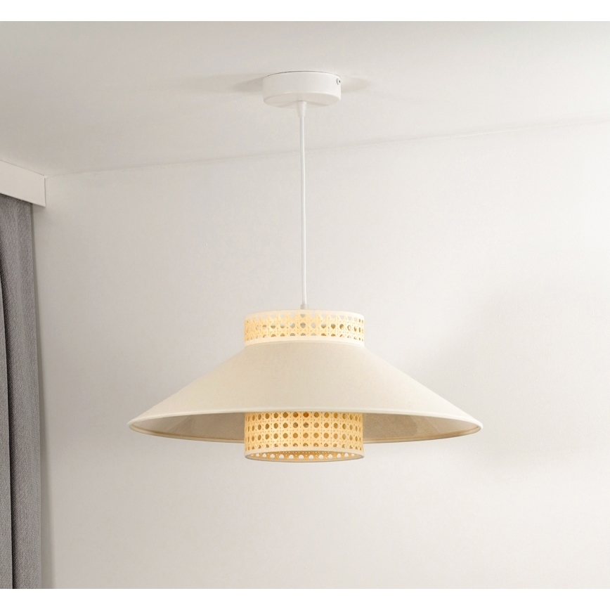 Duolla - Luster na lanku RIO RATTAN 1xE27/15W/230V pr. 45 cm béžová/ratan