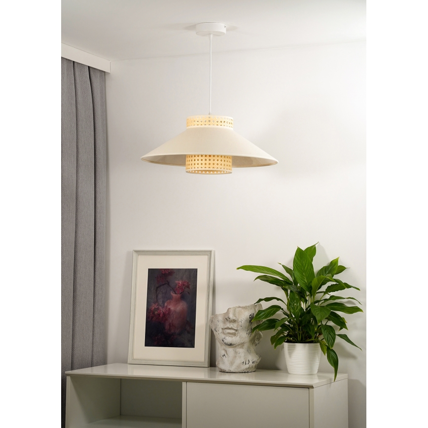 Duolla - Luster na lanku RIO RATTAN 1xE27/15W/230V pr. 45 cm béžová/ratan