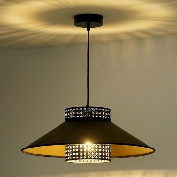 Duolla - Luster na lanku RIO RATTAN 1xE27/15W/230V pr. 45 cm čierna/zlatá