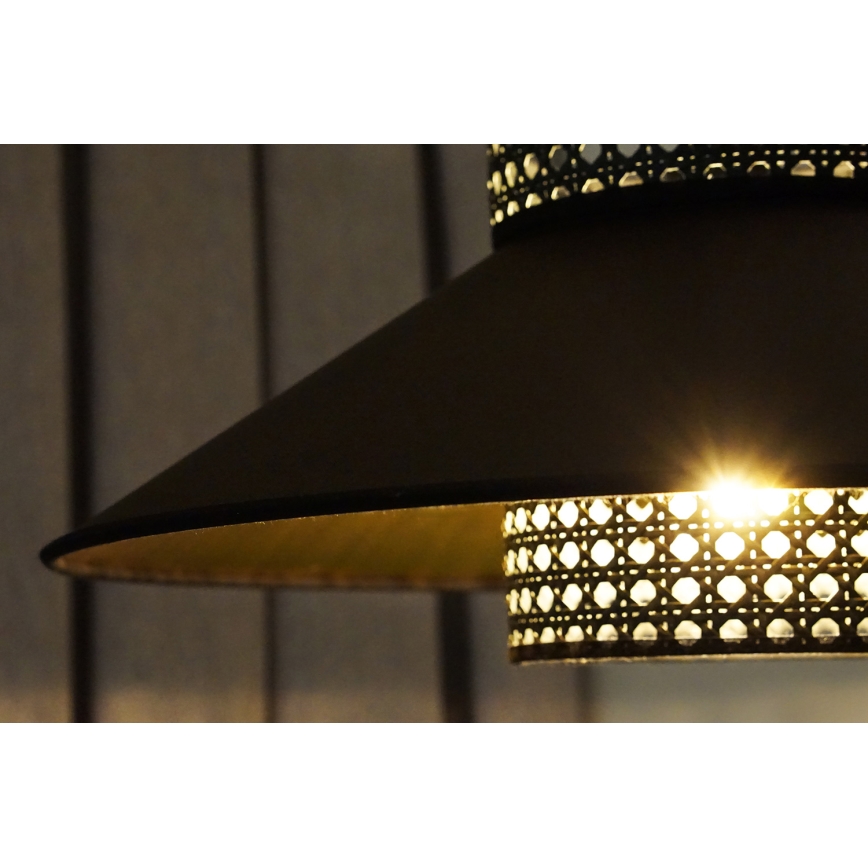 Duolla - Luster na lanku RIO RATTAN 1xE27/15W/230V pr. 45 cm čierna/zlatá