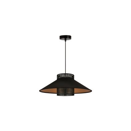 Duolla - Luster na lanku RIO RATTAN 1xE27/15W/230V pr. 45 cm čierna/zlatá
