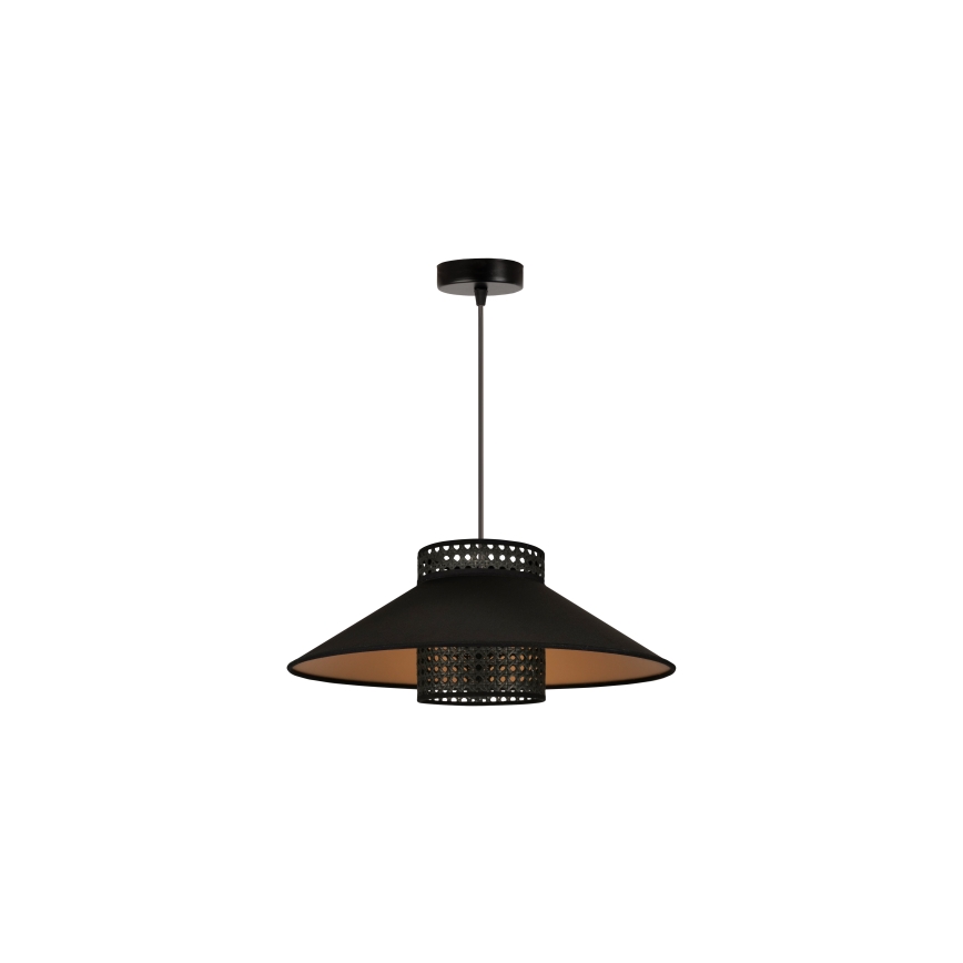 Duolla - Luster na lanku RIO RATTAN 1xE27/15W/230V pr. 45 cm čierna/zlatá