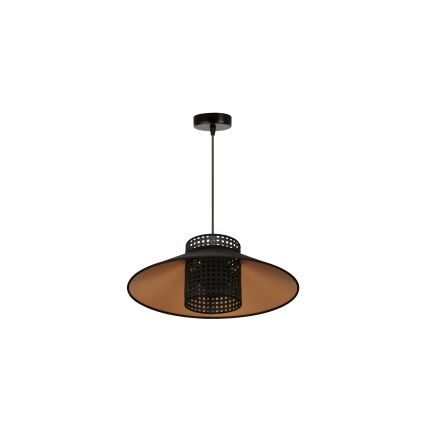 Duolla - Luster na lanku RIO RATTAN 1xE27/15W/230V pr. 45 cm čierna/zlatá