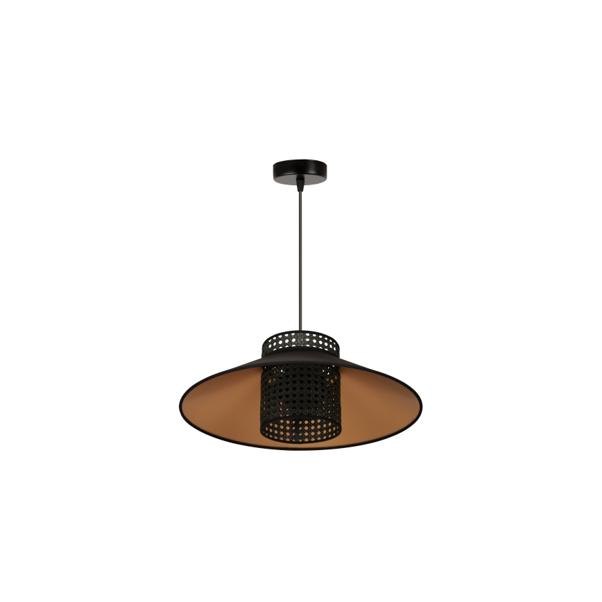 Duolla - Luster na lanku RIO RATTAN 1xE27/15W/230V pr. 45 cm čierna/zlatá