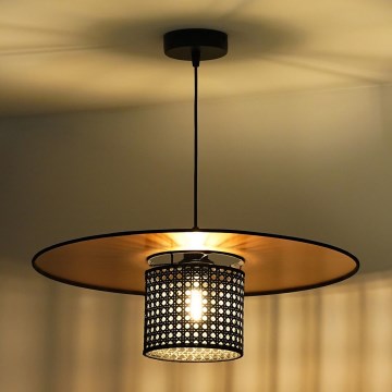 Duolla - Luster na lanku TOKYO RATTAN 1xE27/15W/230V pr. 50 cm zlatá/čierna