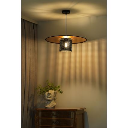 Duolla - Luster na lanku TOKYO RATTAN 1xE27/15W/230V pr. 50 cm zlatá/čierna