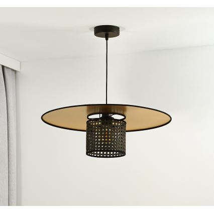 Duolla - Luster na lanku TOKYO RATTAN 1xE27/15W/230V pr. 50 cm zlatá/čierna