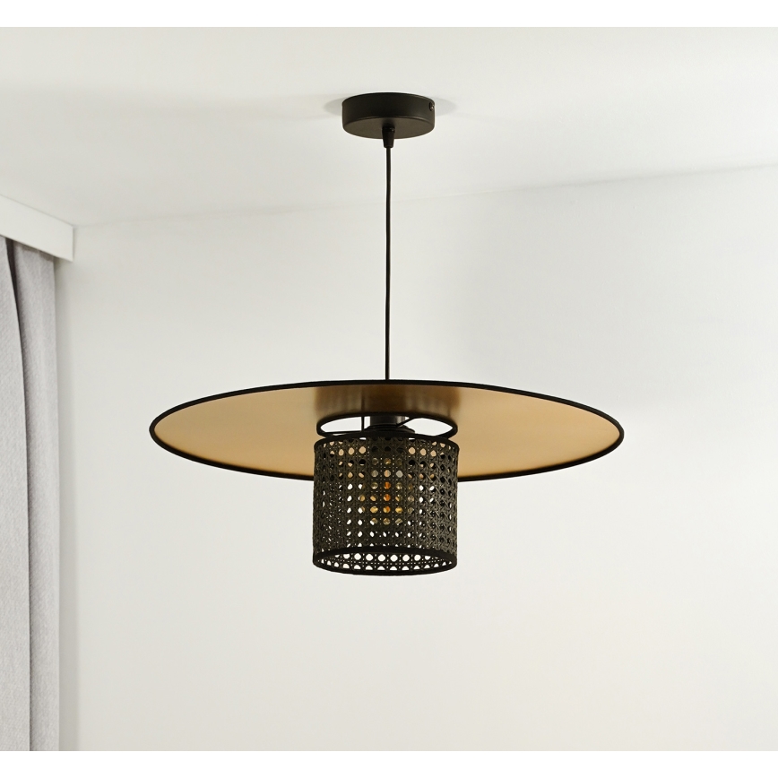 Duolla - Luster na lanku TOKYO RATTAN 1xE27/15W/230V pr. 50 cm zlatá/čierna