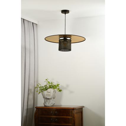 Duolla - Luster na lanku TOKYO RATTAN 1xE27/15W/230V pr. 50 cm zlatá/čierna