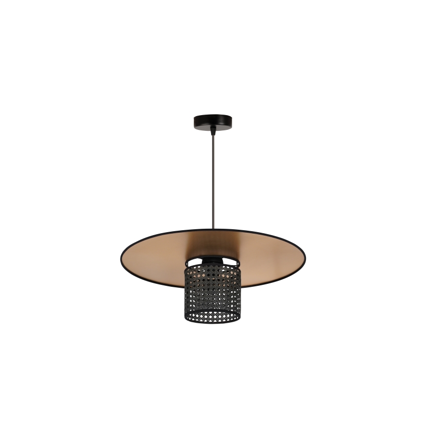 Duolla - Luster na lanku TOKYO RATTAN 1xE27/15W/230V pr. 50 cm zlatá/čierna