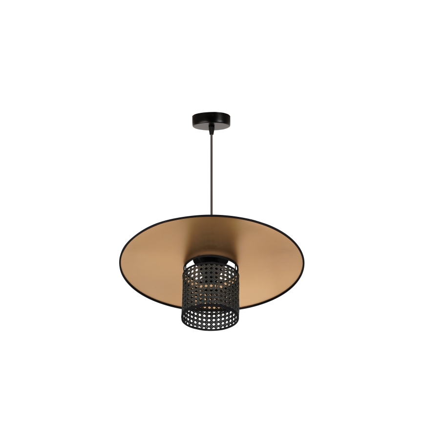Duolla - Luster na lanku TOKYO RATTAN 1xE27/15W/230V pr. 50 cm zlatá/čierna