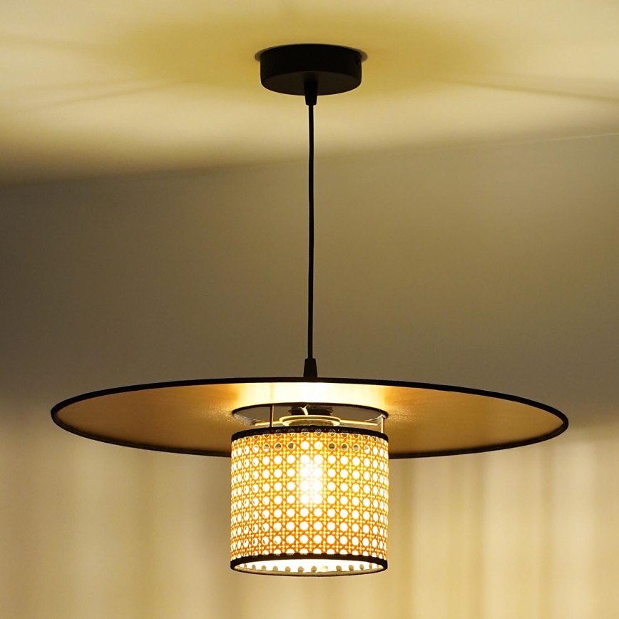 Duolla - Luster na lanku TOKYO RATTAN 1xE27/15W/230V pr. 50 cm zlatá/ratan