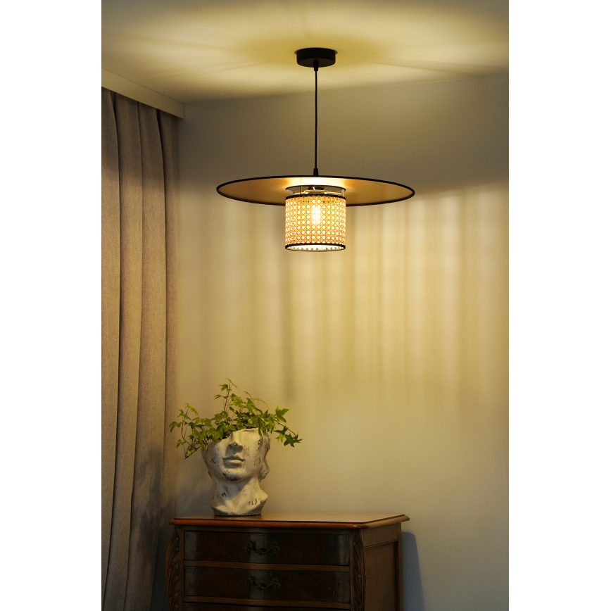 Duolla - Luster na lanku TOKYO RATTAN 1xE27/15W/230V pr. 50 cm zlatá/ratan