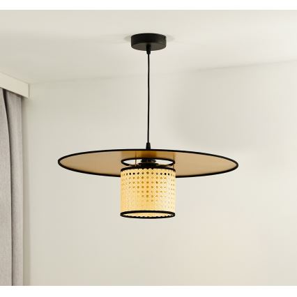 Duolla - Luster na lanku TOKYO RATTAN 1xE27/15W/230V pr. 50 cm zlatá/ratan
