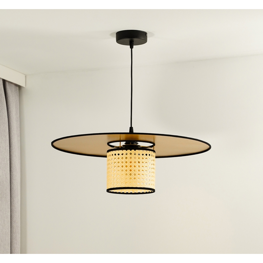 Duolla - Luster na lanku TOKYO RATTAN 1xE27/15W/230V pr. 50 cm zlatá/ratan