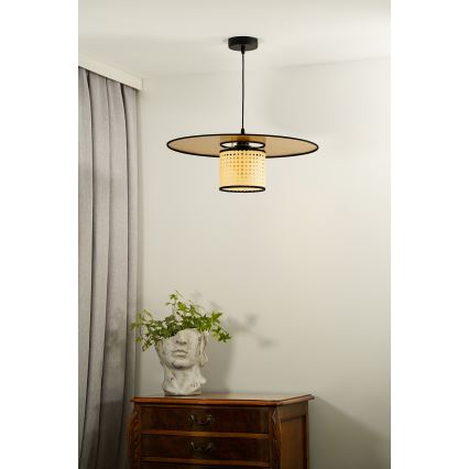 Duolla - Luster na lanku TOKYO RATTAN 1xE27/15W/230V pr. 50 cm zlatá/ratan