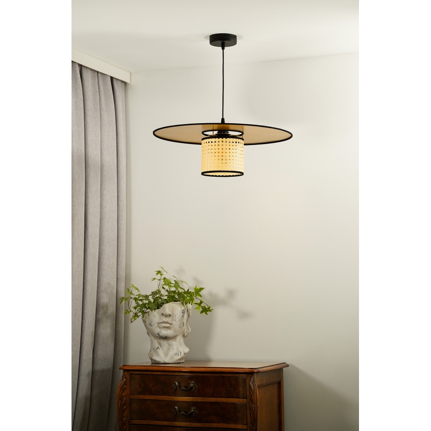 Duolla - Luster na lanku TOKYO RATTAN 1xE27/15W/230V pr. 50 cm zlatá/ratan