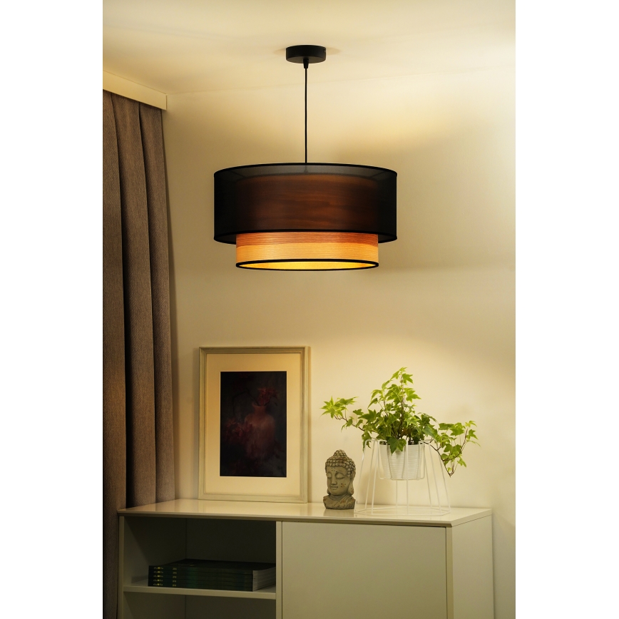 Duolla - Luster na lanku WOOD BOHO 1xE27/15W/230V pr. 45 cm čierna/béžová