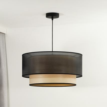 Duolla - Luster na lanku WOOD BOHO 1xE27/15W/230V pr. 45 cm čierna/béžová