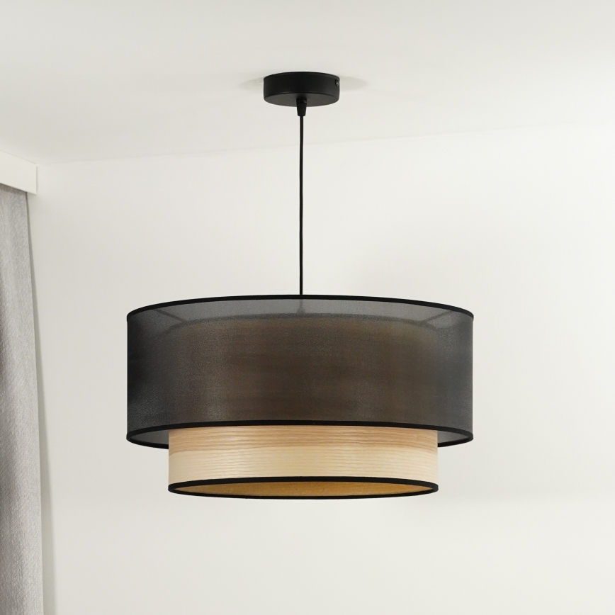 Duolla - Luster na lanku WOOD BOHO 1xE27/15W/230V pr. 45 cm čierna/béžová