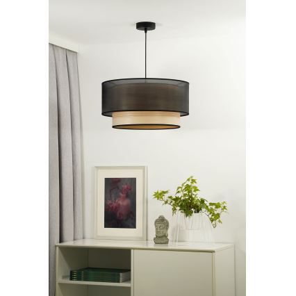 Duolla - Luster na lanku WOOD BOHO 1xE27/15W/230V pr. 45 cm čierna/béžová