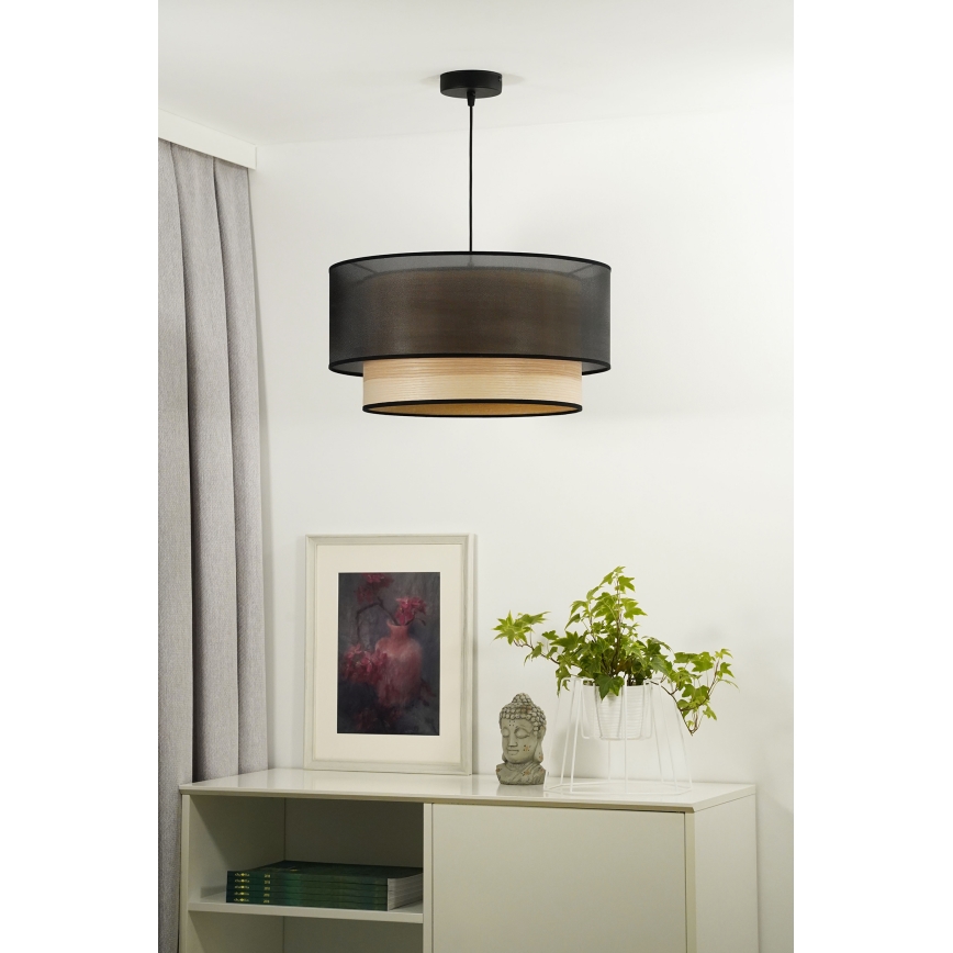 Duolla - Luster na lanku WOOD BOHO 1xE27/15W/230V pr. 45 cm čierna/béžová